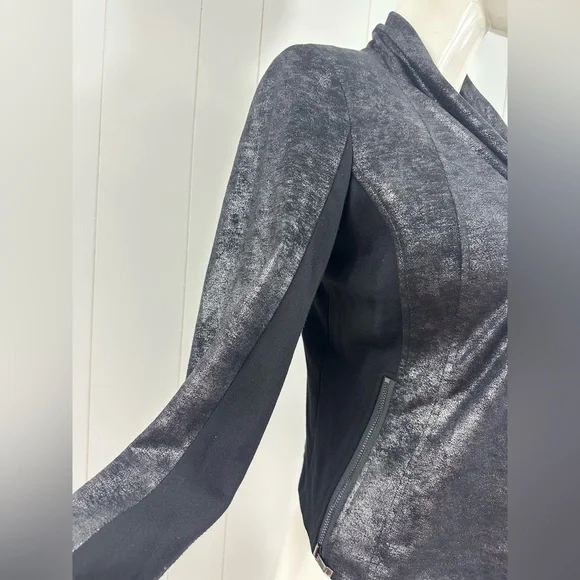 Cache Sz S Black Coated Drape Open Front Cardigan Sweater Side & Sleeve Zip - Picture 4 of 13